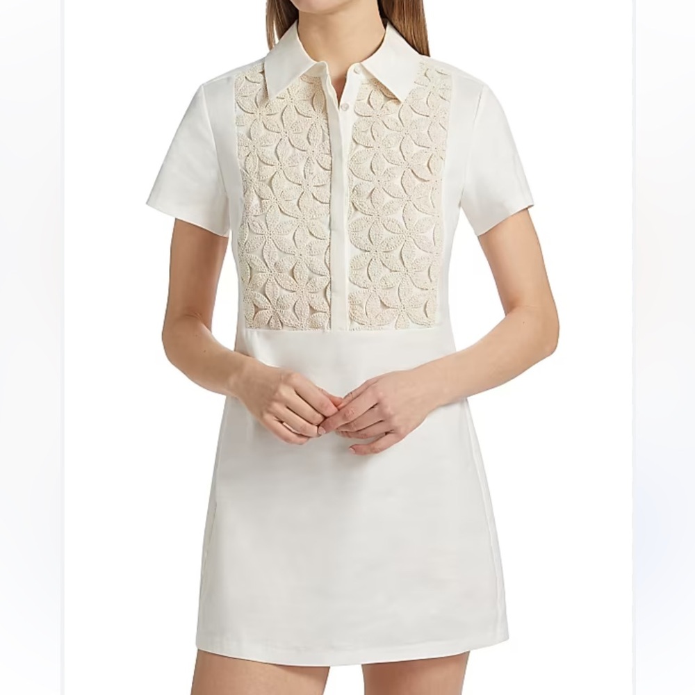 Ramy Brook Sabrina Linen-Blend Floral-Embellished Mini Shirtdress
